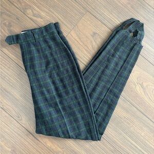Plaid High-Waist Trousers in Green and Navy
